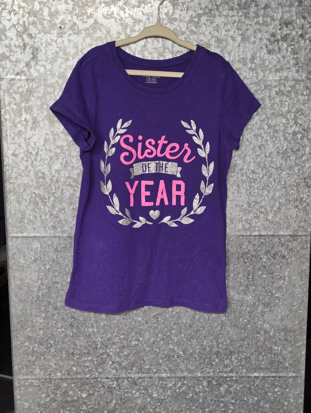 The Children's Place Purple Glitter Sister Graphic Crew Neck Girls M 7/8 - 2017